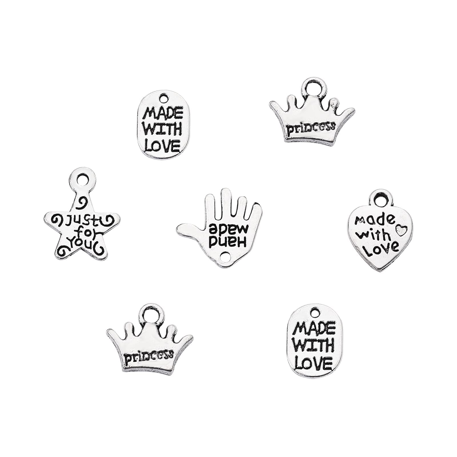 Airssory 60Pcs 6 Style Vintage Style Pendants Heart with Word Made with Love Message Mini Charms for Valentine's Day Jewellery Making - 9~14x8.2~13mm — image 1