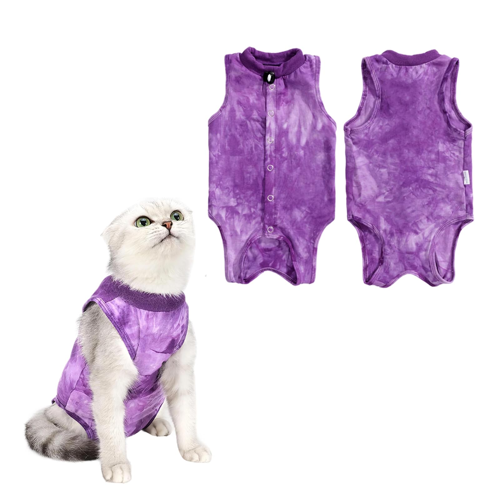 GOZINA Cat Recovery Suit, Anti-licking Cat Surgery Recovery Suit, Breathable Post-Surgery Onesie for Female Cats (Purple, M)