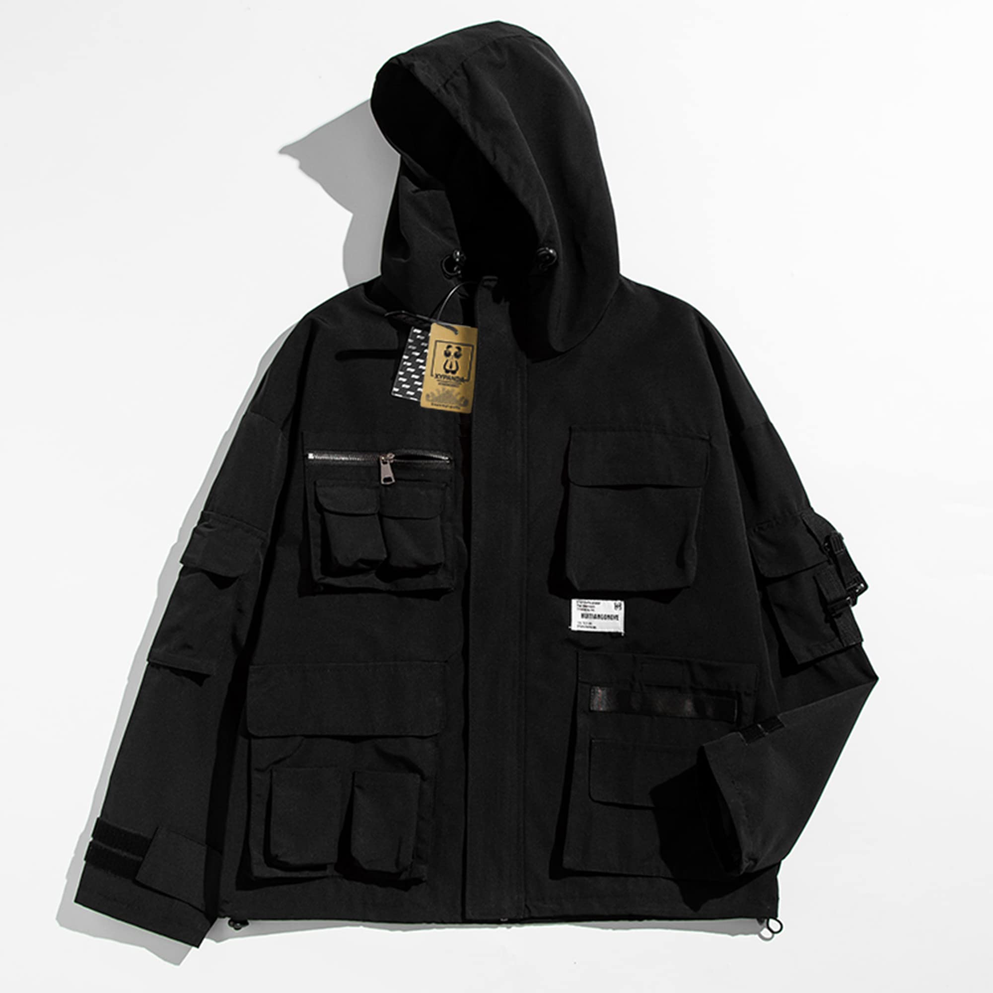 XYXIONGMAO Ropa gótica, chaqueta táctica con cremallera, cortavientos, con capucha, ropa de calle para hombre