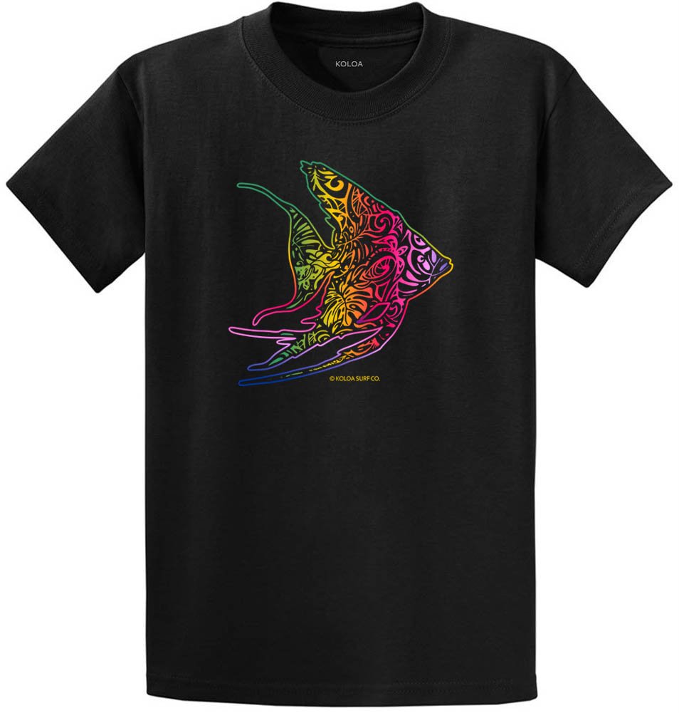 Koloa Surf Youth Rainbow Fish Logo Heavyweight Tee-L-Black/c