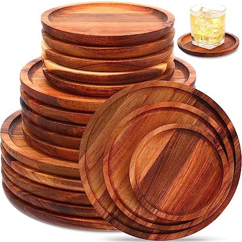 Comparison: Best Wooden Dinnerware Sets 5 Roshtia Set of 15 Round Acacia Wood Dinner Plates Natural Wooden Charger Plates Lightweight Classic Food Trays for Dish Snack Salad Dessert, 6 8 10 inch, 5 of Each Size, Housewarming Christmas Gifts