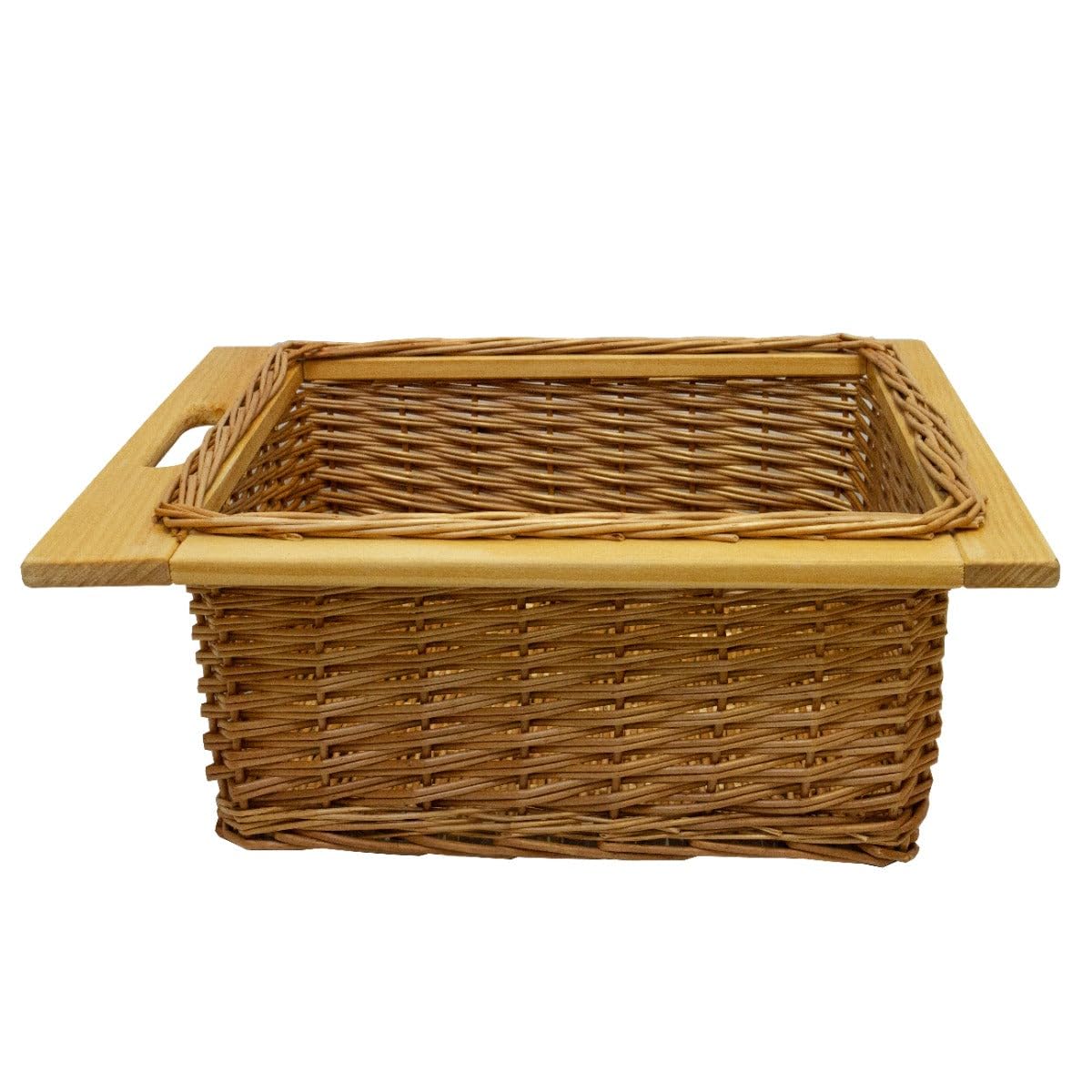 Cestas de Mimbre y Pino para Cocina – Set de 2 – Compatible con Gabinetes de 50cm -con Corredores de Madera de Pino – Diseño Rústico y Duradero – Soporta 10kg por Cesta – Kit de Fijación Incluido