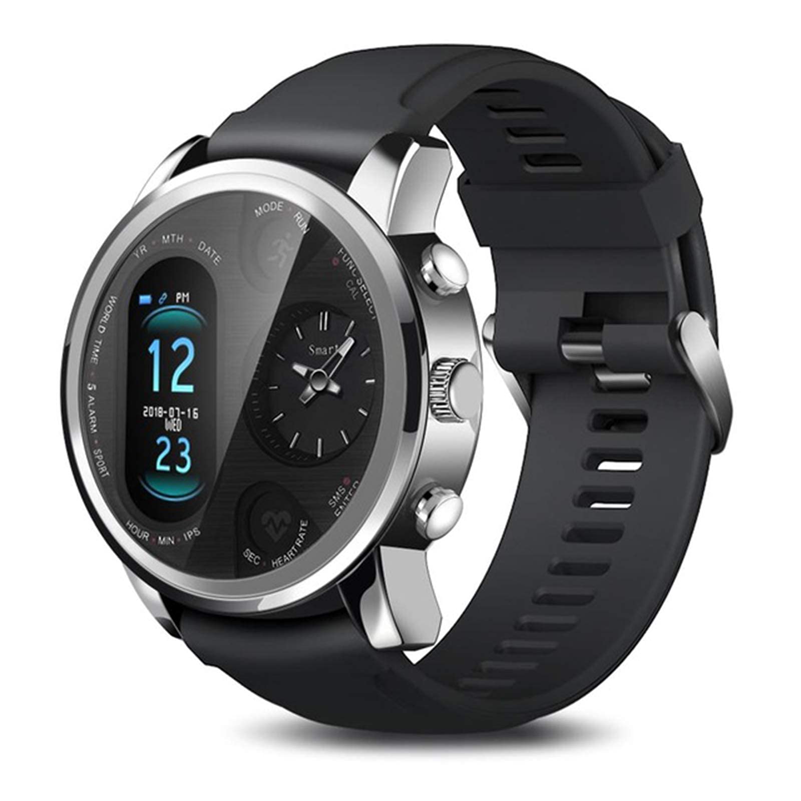 Smart Watch, Bluetooth Smarcent PRO Dual Time Waterproof, Heart Rate Monitor, Activitytracker Sports for IOS Android(A)