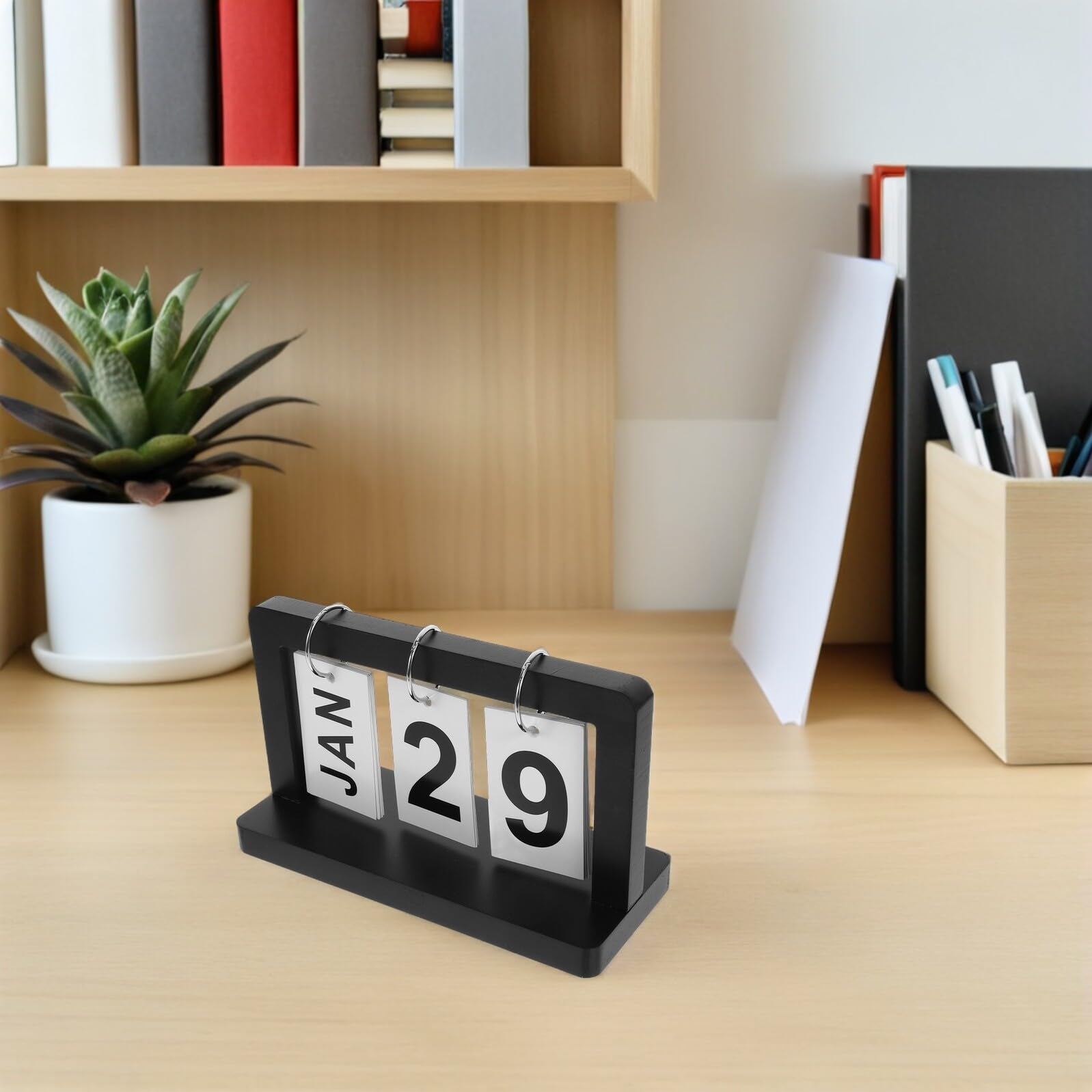 SUPVOX Calendario Perpetuo da Tavolo in Legno 4 Pezzi Fogli Mobili, Calendario Giornaliero per Scrivania Decorativo e Compatto, Planner Mensile Riutilizzabile per Ufficio e Casa