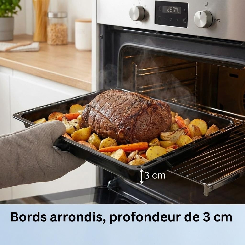 ICQN Plaque de Four Émaillée 45,5x37,5x3 cm, Compatible avec Bosch, Siemens, Constructa, Lèche-frite Standard pour Four