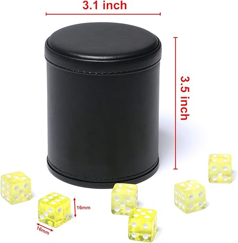 Miniatura 4 de Taza de dados de piel sintética con forro de fieltro, incluye dados de 0.63 pulgadas para juegos de dados Yahtzee Farkle Bar Party Familiar, 2