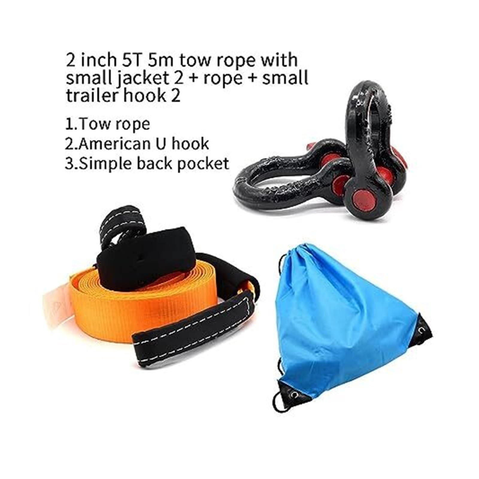 Syntetyczna lina do wciągarki, wytrzymała 5 m holownicza 8 ton z 2 hakami holowniczymi łodzi typu SUV przyczepą(With 2 Hook)