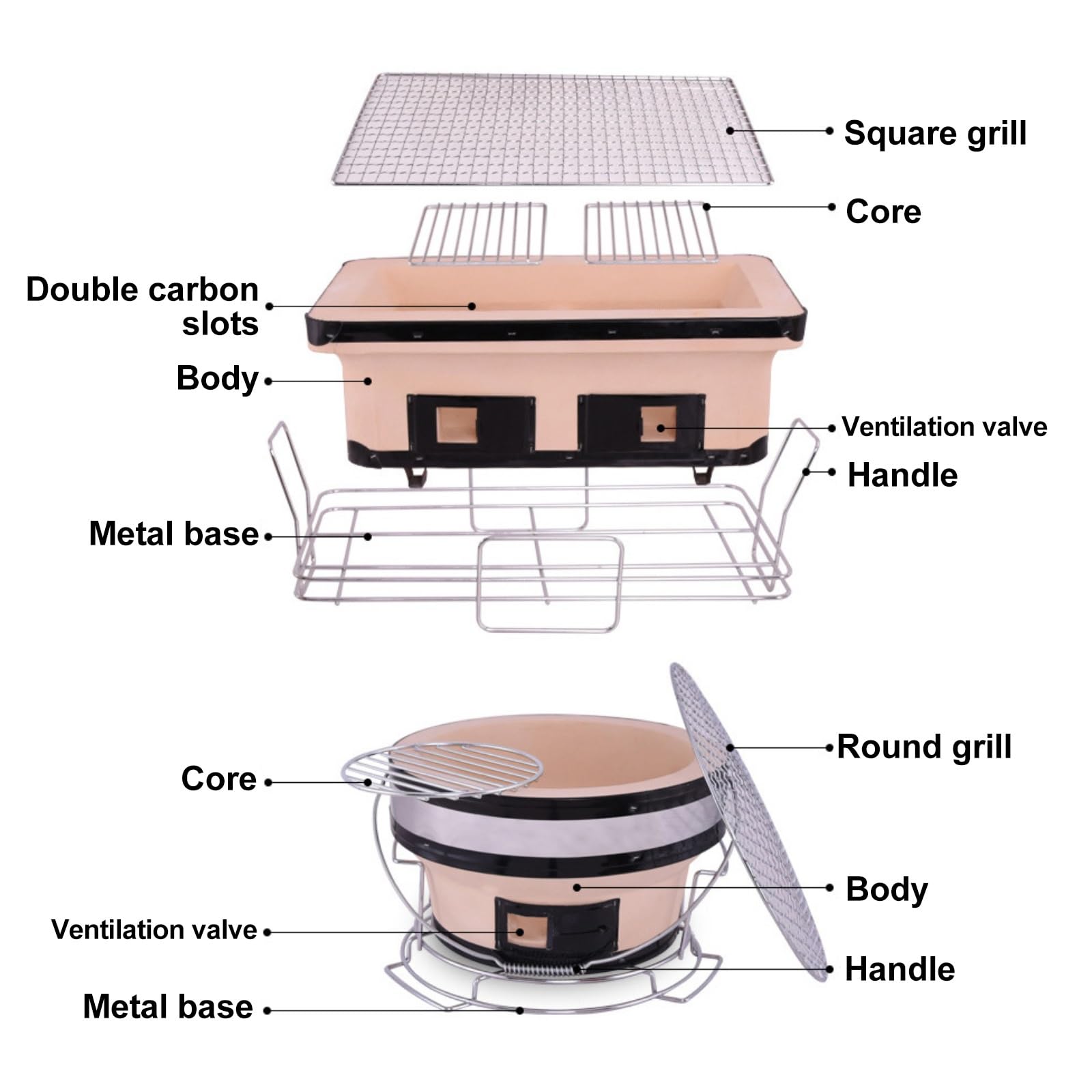 Barbecue a Carbone Stufa, Griglia per Barbecue in Stile Giapponese, Griglia a Carbone in Ceramica, Griglia da Tavolo, Griglia Portatile per Esterni, Forno per Barbecue per Interni(40x23.5x16cm/15.7x9x
