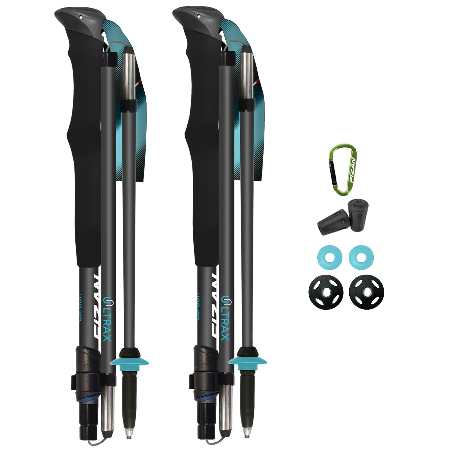 Fizan Ultrax - Bastones de Senderismo ultraligeros, mochileros, Ciclismo, senderos de Senderismo, Plegables a 14.5 Pulgadas, Aluminio o Fibra de Carbono
