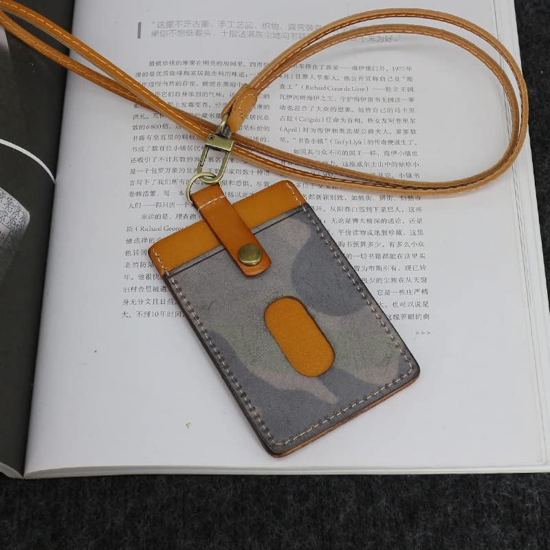 Torba na wizytówki na smycz Etui na karty ze smyczą, Etui na identyfikatory, Przenośne etui na identyfikatory Okładki na identyfikatory biurowe Prawdziwa skóra Kolor kamuflażu Smycz na szyję Etui na k