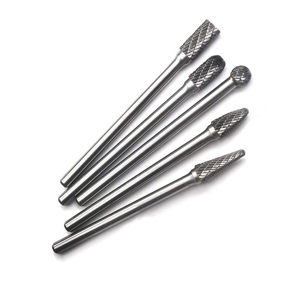 Carbide Burrs Set - 5pcs diameter Extended Long Double Cut Solid Carbide Rotary Burr File Set 1/4 Inch Shank for Die Grinder Drill, Metal Carving,Polishing,Engraving,Drilling — Amazon image 5