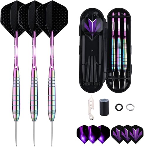 Miniatura 1 de sanfeng Juego de dardos de punta de acero para diana, dardos profesionales de latón, punta de metal, ejes de nailon de aluminio negro y morado, 9