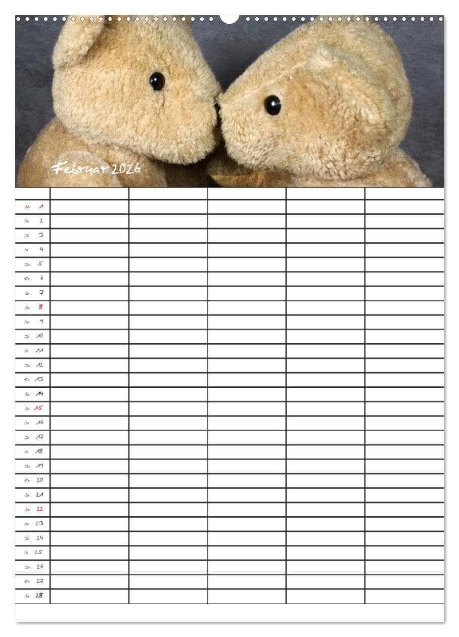 Der Teddybären-Familienplaner (hochwertiger Premium Wandkalender 2026 DIN A2 hoch), Kunstdruck in Hochglanz: Teddy KramBam und seine bärigen Freunde (CALVENDO Spass)