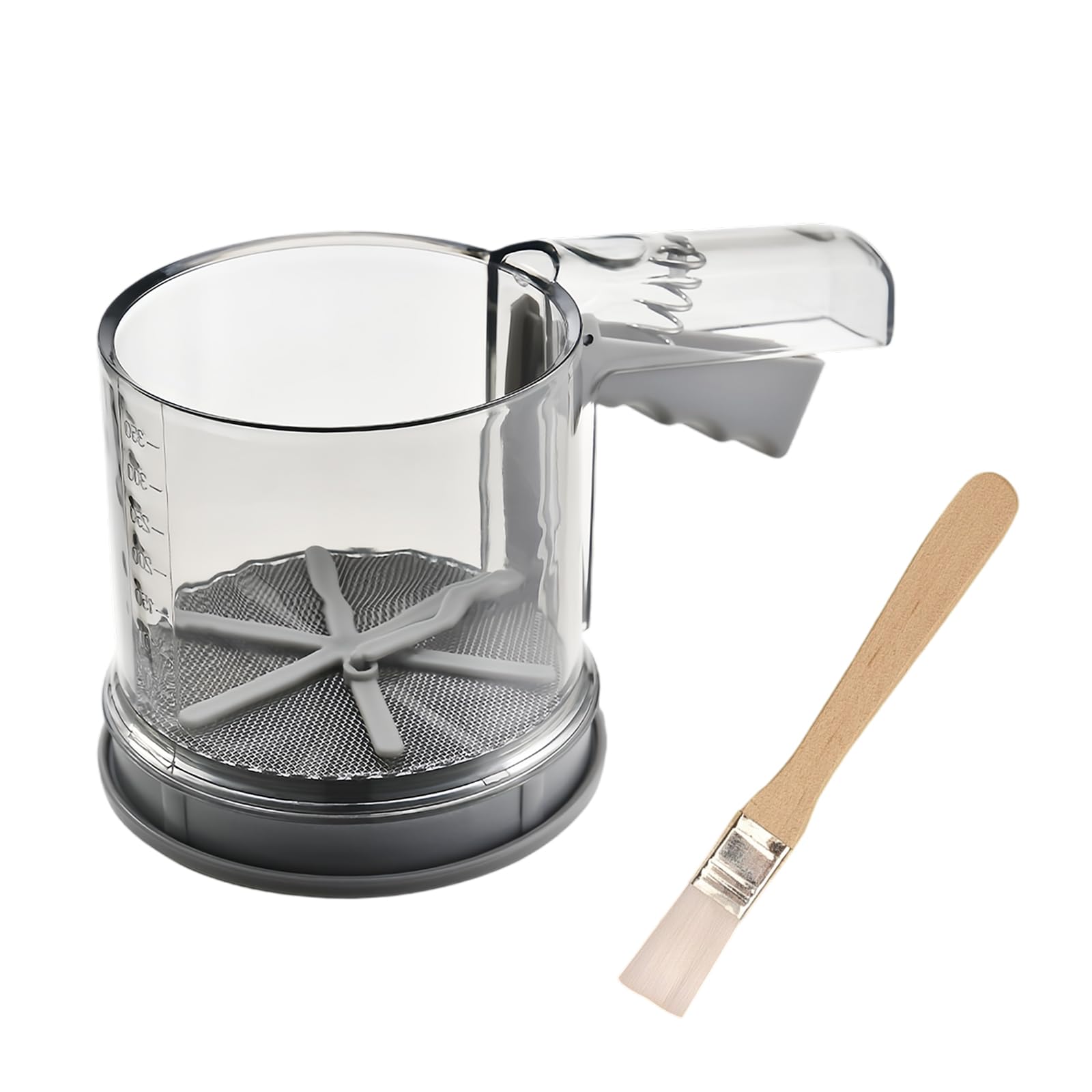 Setaccio Farina in Acciaio Inox con Doppio Filtro Fine, Setaccio a Una Mano con Scala Graduata, Colino Manuale per Farina, Zucchero a Velo, Cacao, Spezie