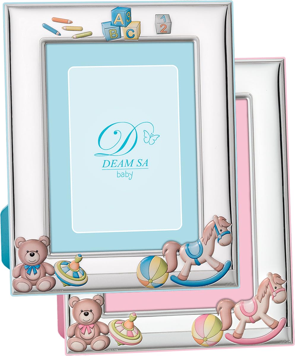 Portafotos Laminado en Plata de Ley 925‰ Infantil con diseño de Juegos Infantiles, fotos de 13x18 cm. Disponible en color Azul y Rosa. (E0407-13)