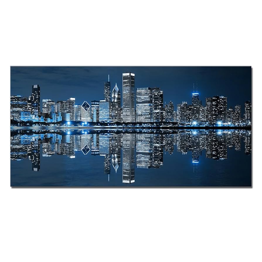 Amazon.com: Large Chicago City Downtown Night Scene Wall Art