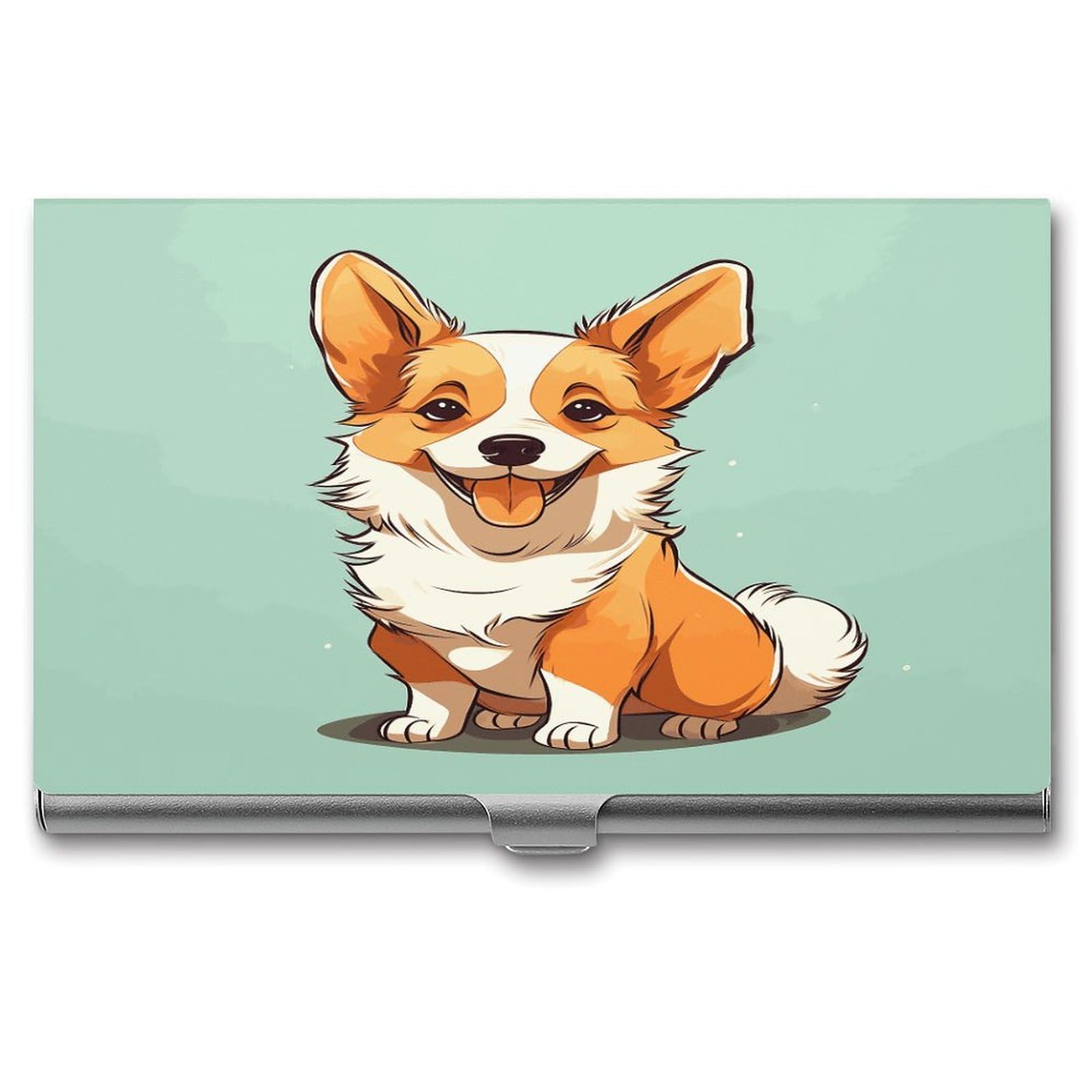 FekiLoot Corgi Cute Dog Business Card Holder for Men Women Metal Slim Organizer Business Card Carrier Wallet Name Cards Holder Retro Slim Pocket Purse Small Portable Card Case