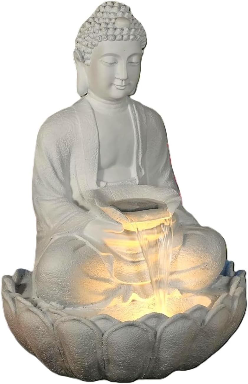 DA DECOR HUB Decors Kamal Buddha Water Fountain Big Size|3 Feet Kamal Buddha Fountain with LED Lighting for Outdoor|Water Fountain for Home & Garden Resin (Off-White)