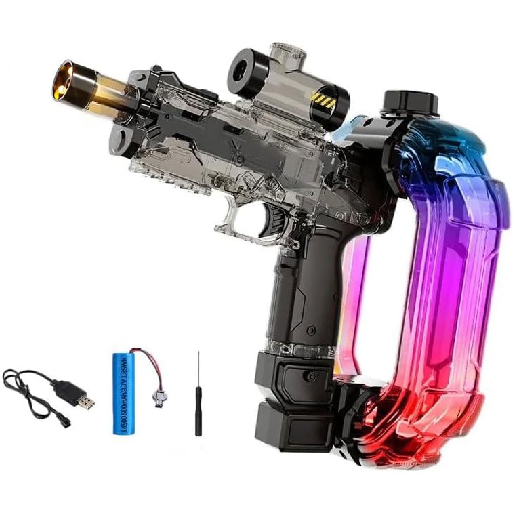 Kids Electric Water Gun with LED Lights, Elektrische Wasserpistole Erwachsene Kinder, Automatischer Wasserblaster mit LED-Licht, 900cc Spritzpistole Wasser Spielzeug für Sommer Strand Pool (Schwarz)