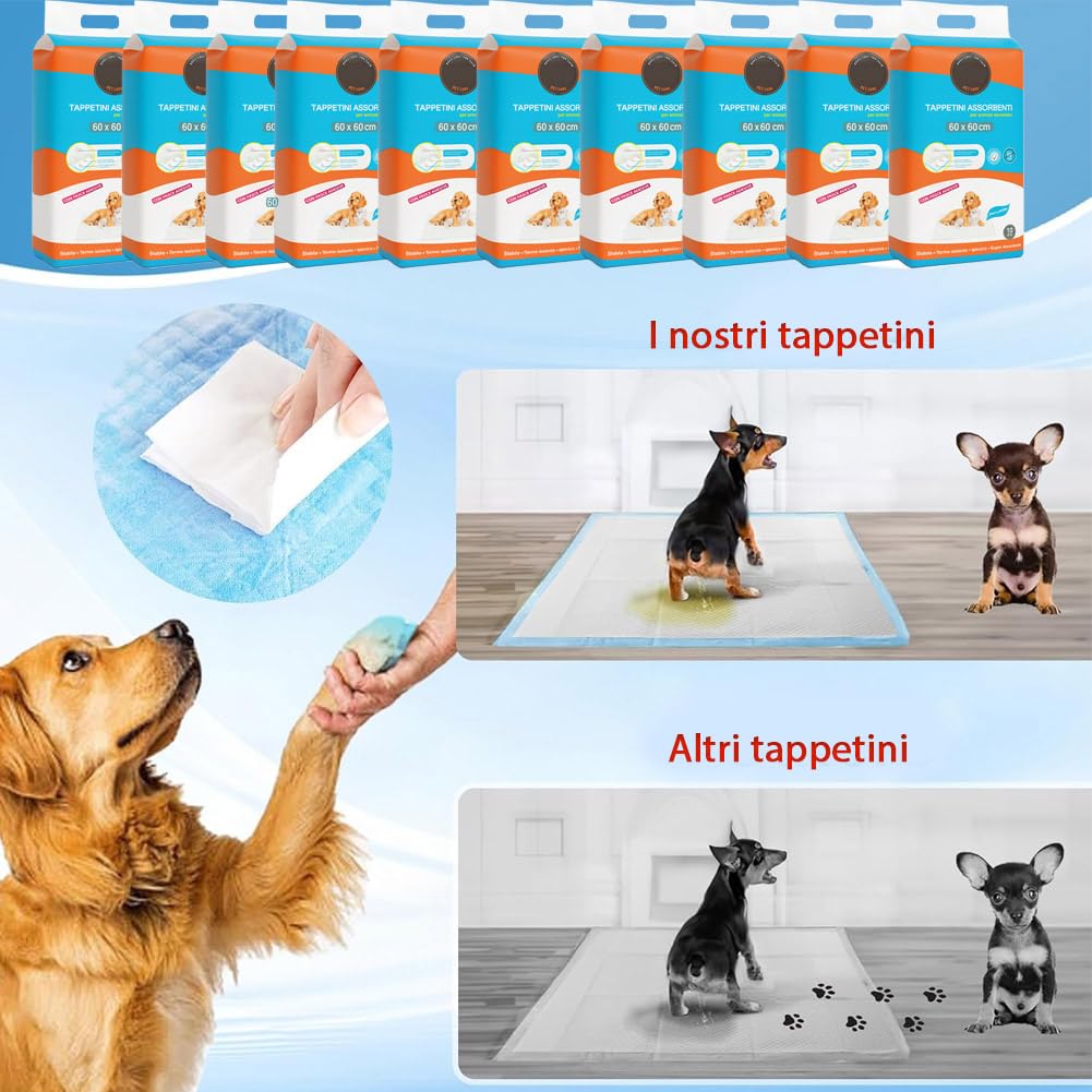 BAKAJI 120 Traversine per Animali Super Assorbenti Blu, Tappetini Extra Large Igienici Anti Perdita per Cani, Gatti, Conigli, Multiuso, Teli per Pipì, Traversina Asciugatura Rapida (60 x 60 cm)