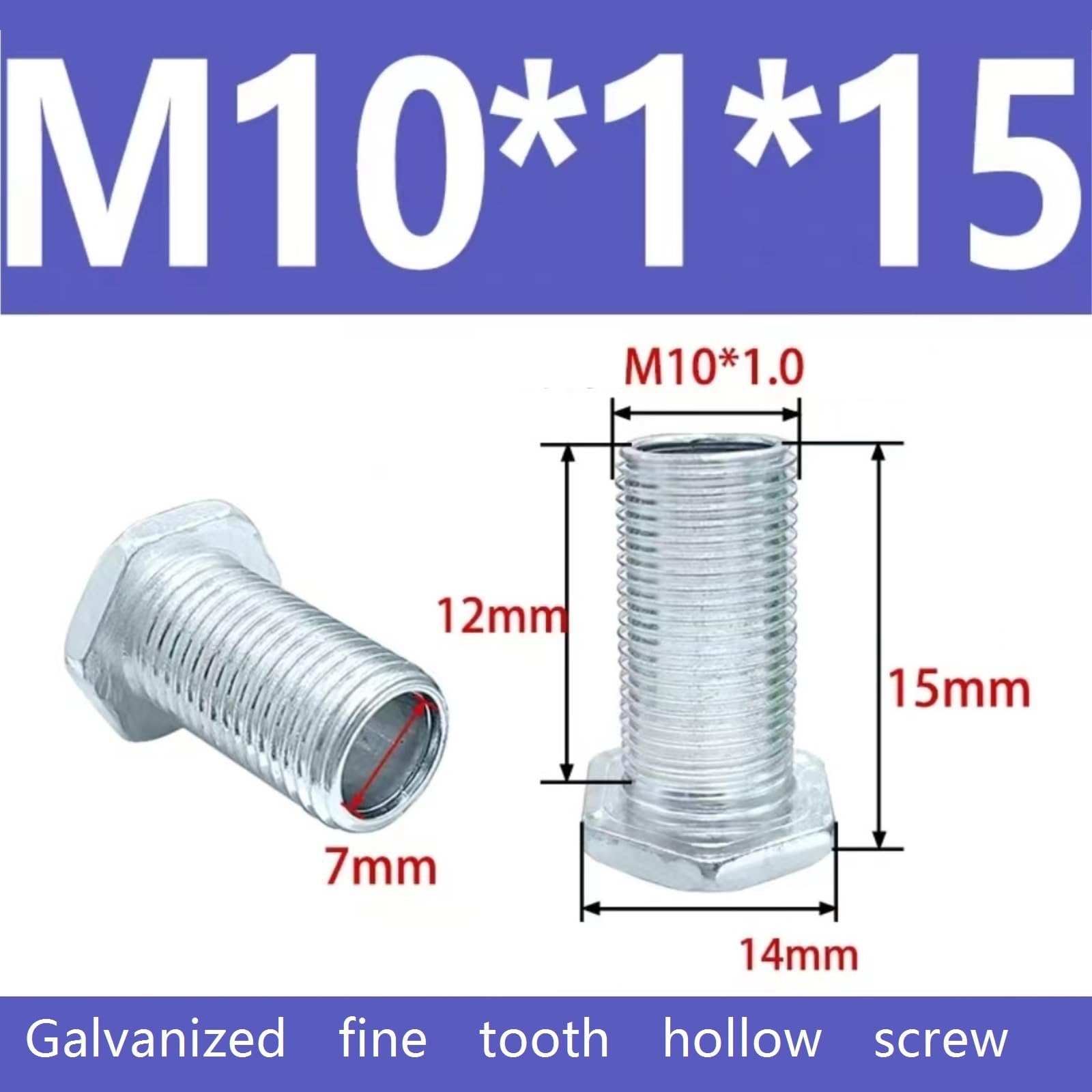 Hohlgewinderohrschraube mit Flanschkappe | 10/100 Stück M10 x 1,0 Teilung, geeignet for DIY-Ersatzteile von Beleuchtungskörpern(Zinc plated M10*15mm 100 pcs)