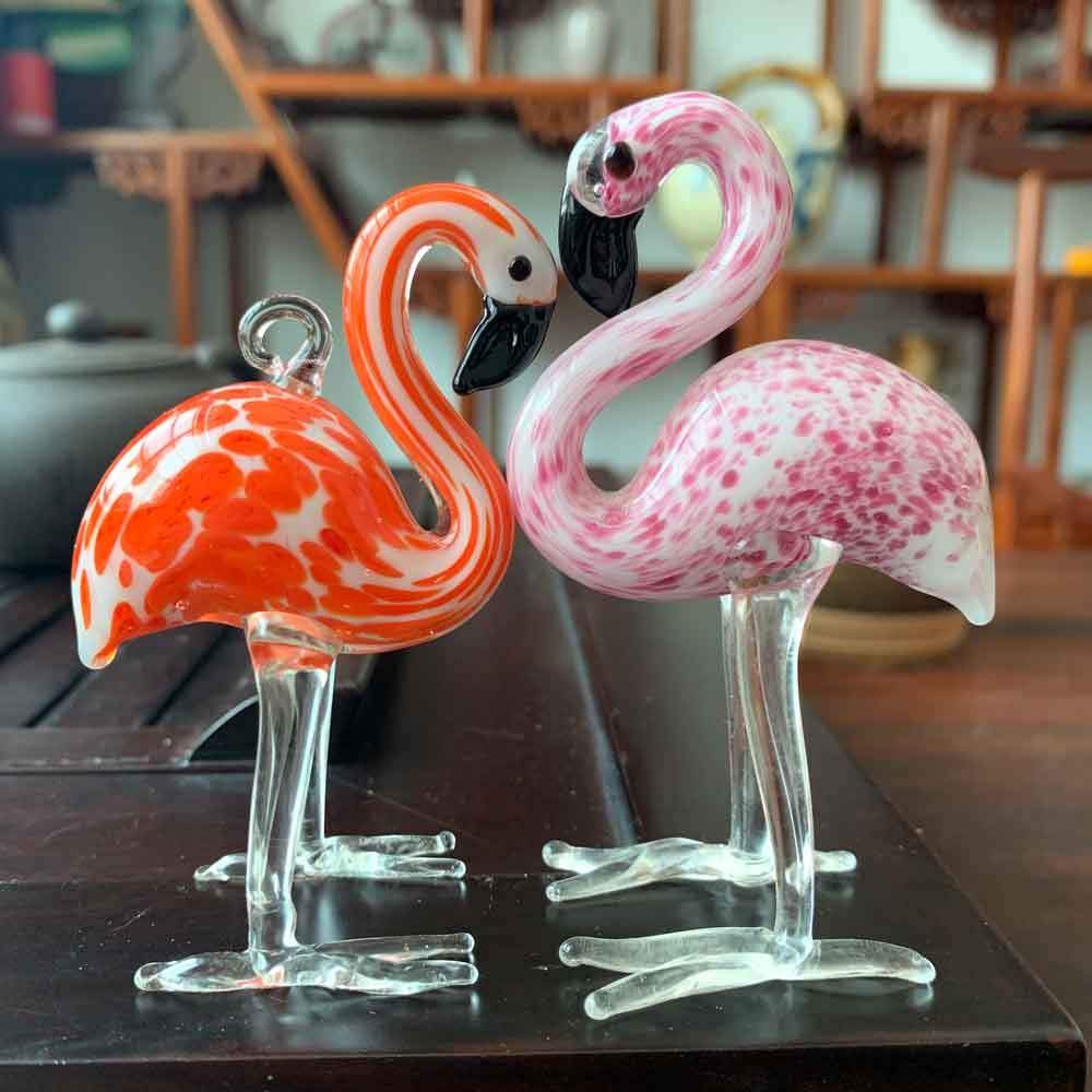 MCWJ Handmade Crystal Glass Blown Flamingo Animal Figurines Ornament Hanging Decors Crystal Craft Kids Xmas Gifts Home Decor-a pair of mix
