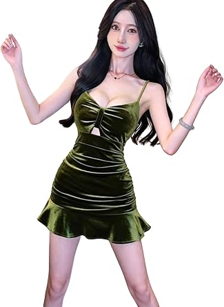 ISLAYCAOLILA EA3 Womens Velvet Dress Camisole Flare Mini Club Dress