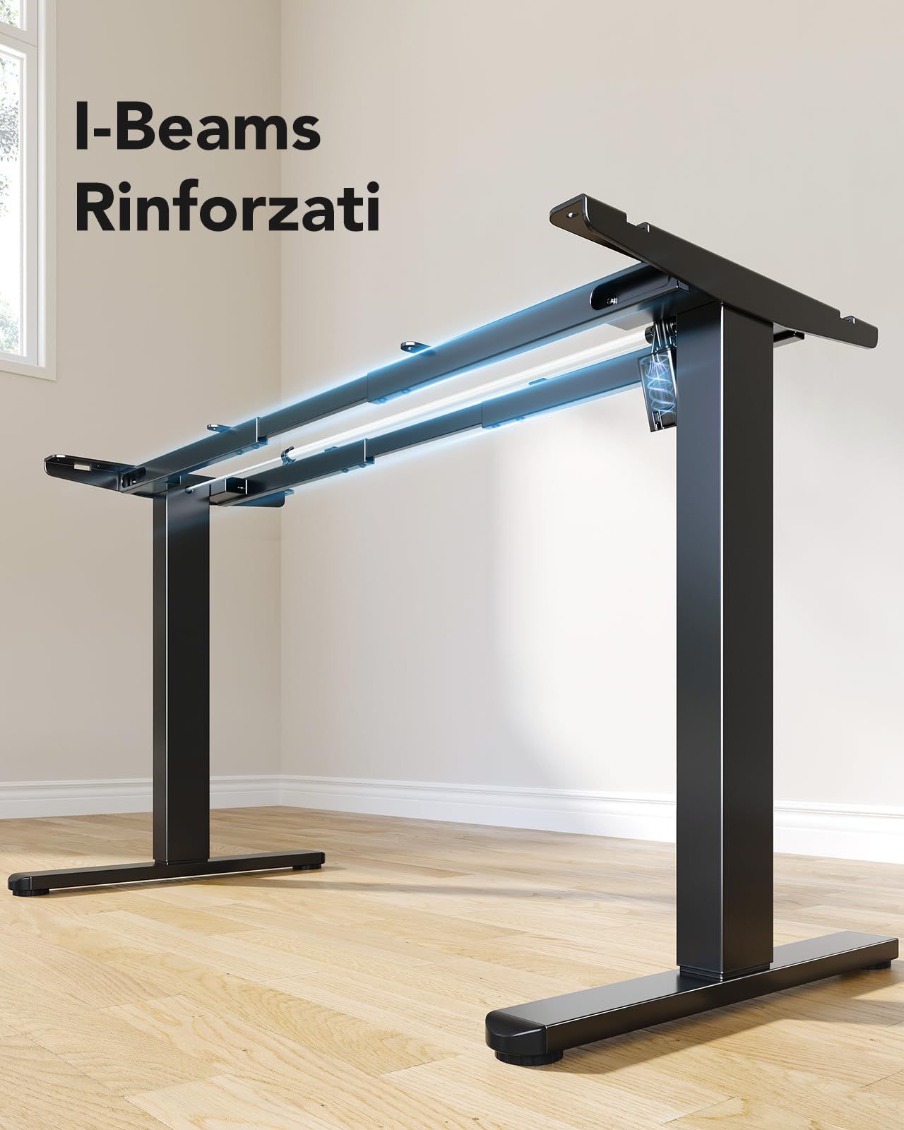 HUANUO Telaio per Scrivania, Gambe Elettriche con Motore Senza Spazzole, Telaio Regolabile in Altezza con Capacità di 100 kg per Piani di 110 x 180 cm, Solo Telaio
