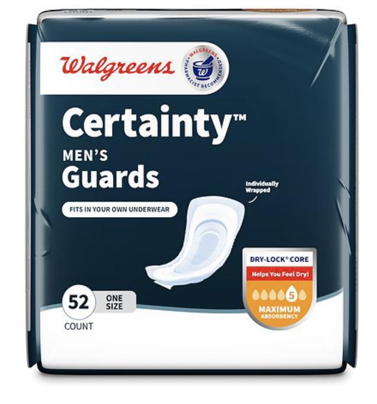 Certainty Men's Guards, One Size, Count 52, Maximum Absorbency (Pack of 4)