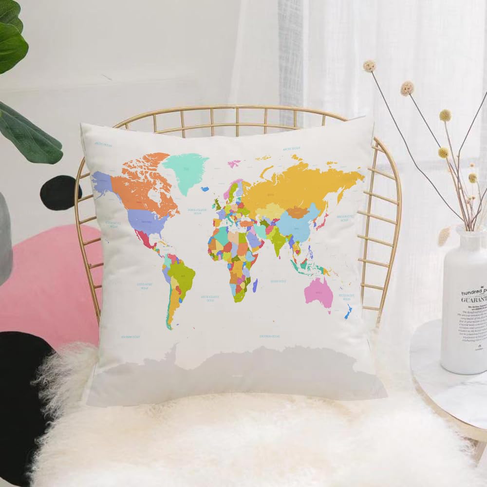 Hyosxw Map, Highly Detailed Political Map Of The Wo - A2 Cushion Cover,Throw Pillow Case Home Decorative For Living Room Bedroom Sofa Chair 18X18 Inch,Map, Highly Detailed Political Map Of The World,Pillowcase 45X45cm