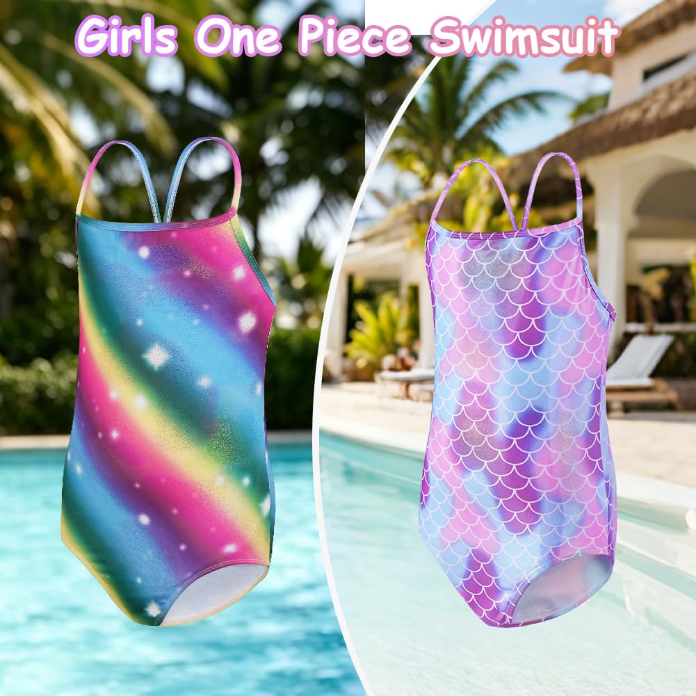 Trajes Baño de Una Pieza Niña, Bañador Sirena de una Pieza para Niñas Ropa de Baño Swimsuit Secado Rápido para Hawaiano Fiesta Natación de Verano 3-10 Años