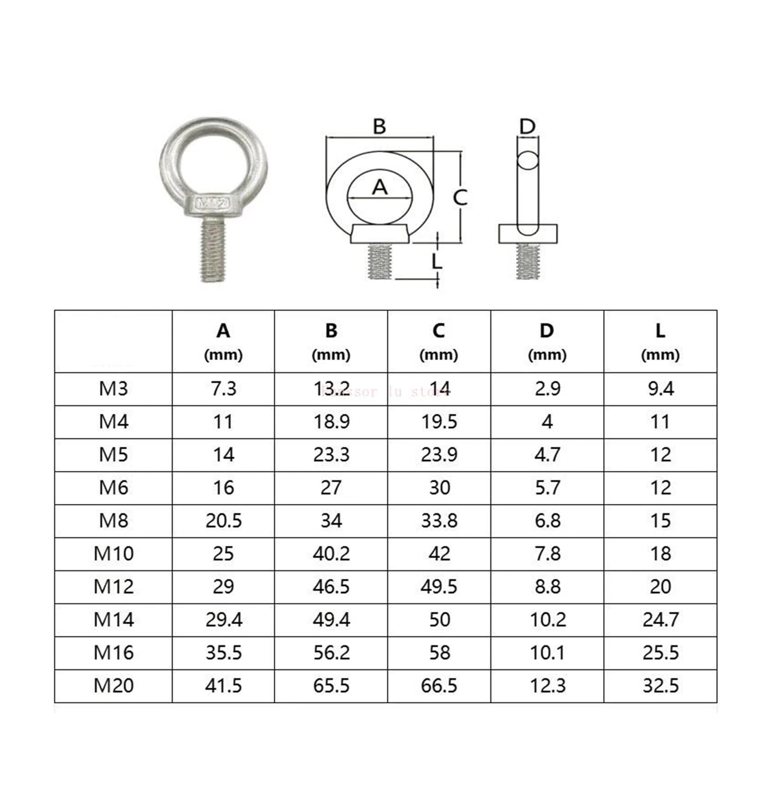 1-10 Uds tuercas de perno de ojo M3 ~ M24 longitud 9mm-80mm 304 anillo de tornillo de elevación de acero inoxidable agujero de bucle de enganche for cuerda de Cable(Nut,M12_10PC)