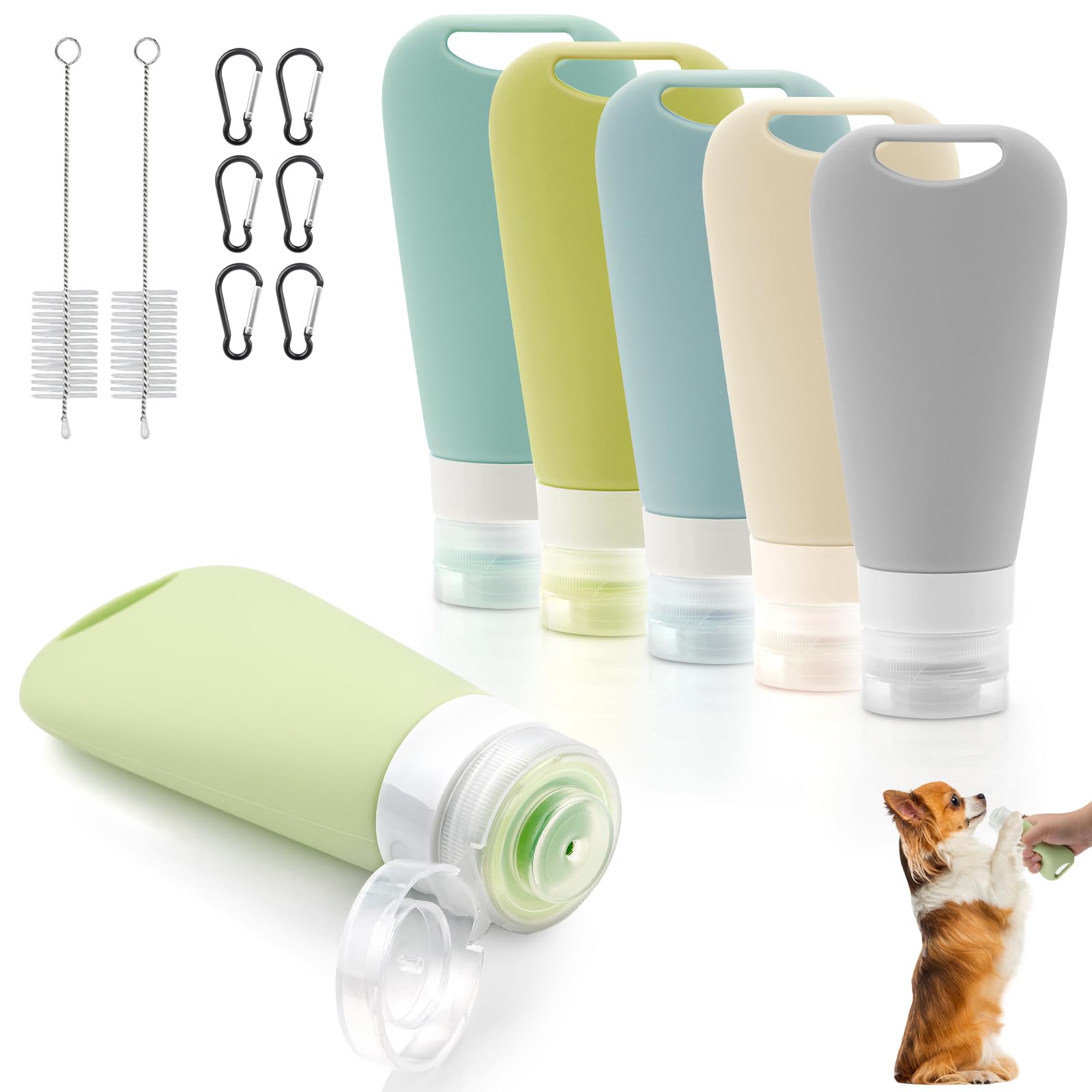TXXATX Pack of 6 Food Tubes for Filling Dog 90 ml Liver Sausage Dog Tube Reusable Food Tube Dog Silicone Travel Bottles with Carabine Test Tube Brush Consists for Dog Training as a Reward
