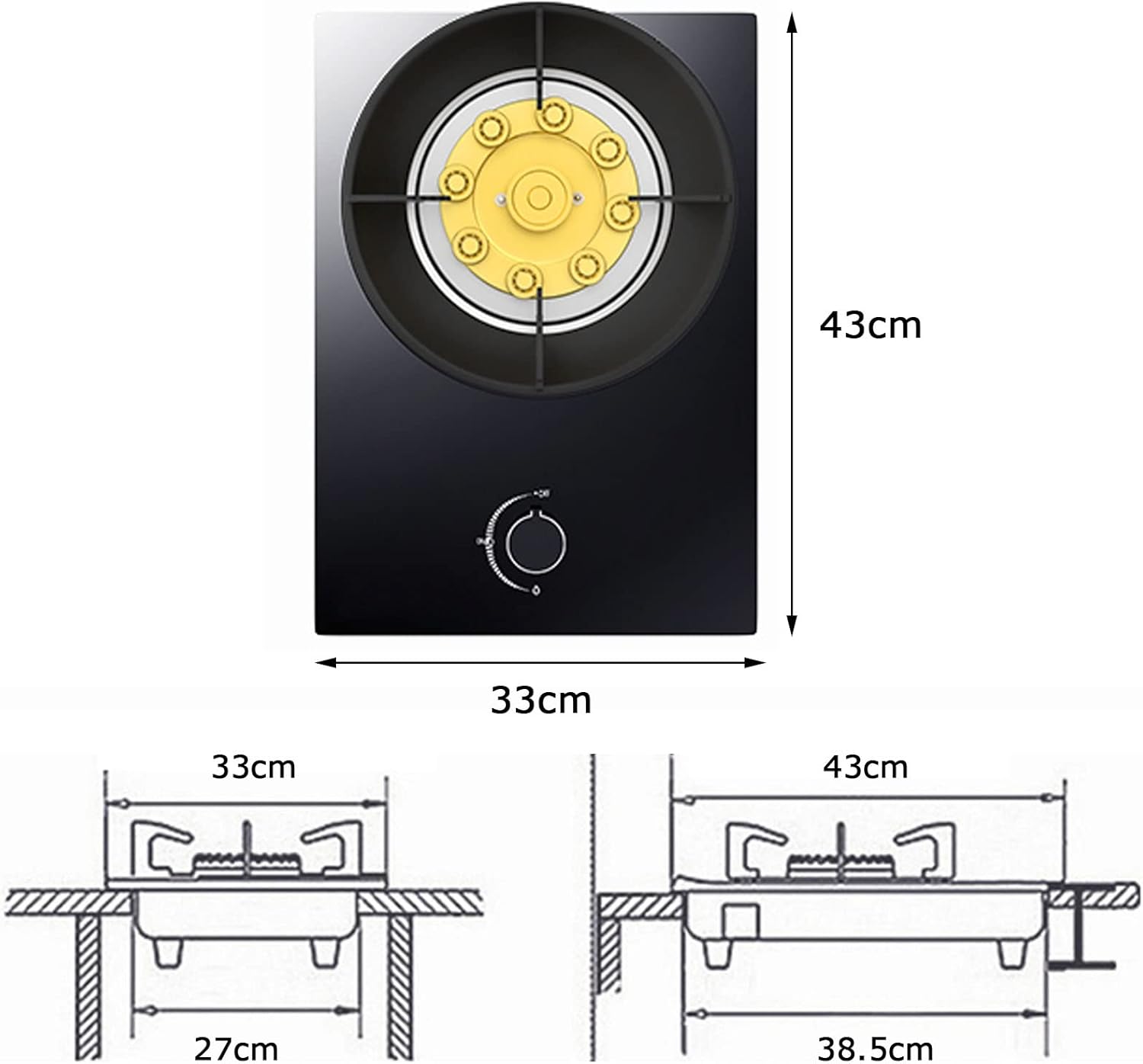 Gas Cooktop 1 Burner, Drop-In Gas Stovetop, Black Tempered Glass Gas Countertop, 90 Min Timer, Easy To Clean