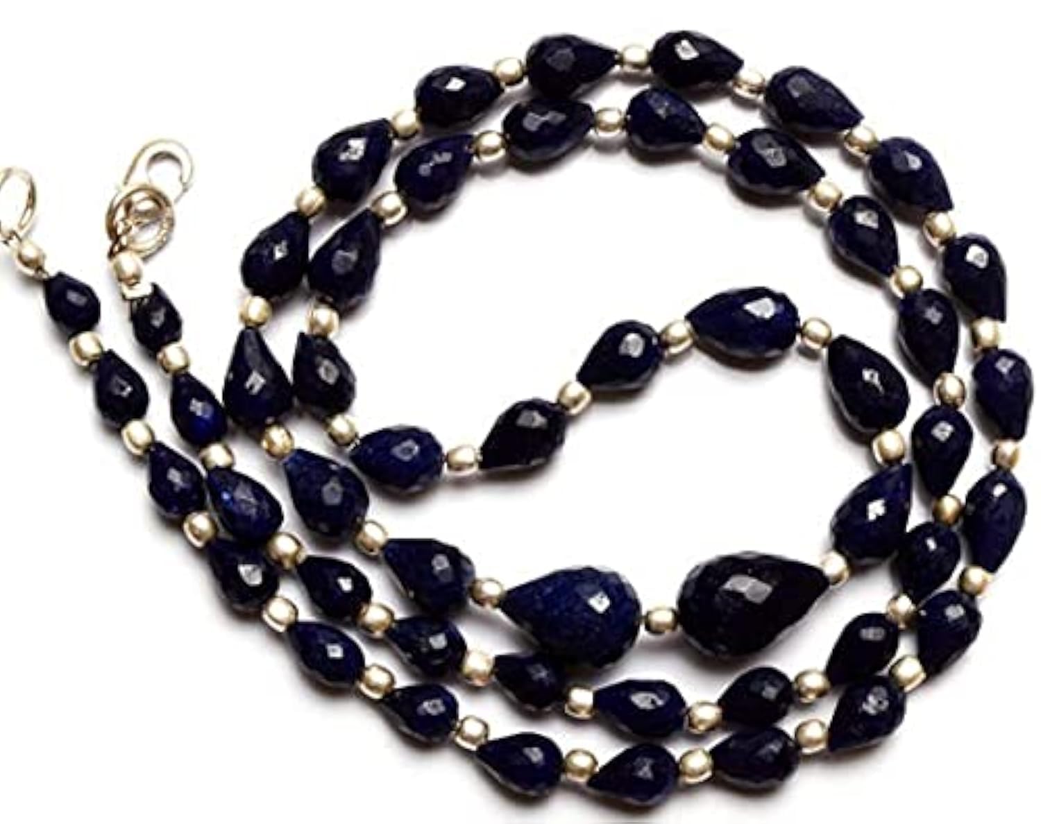 Perles saphir bleu véritable briolette goutte facettée pour création bijoux fil 48cm