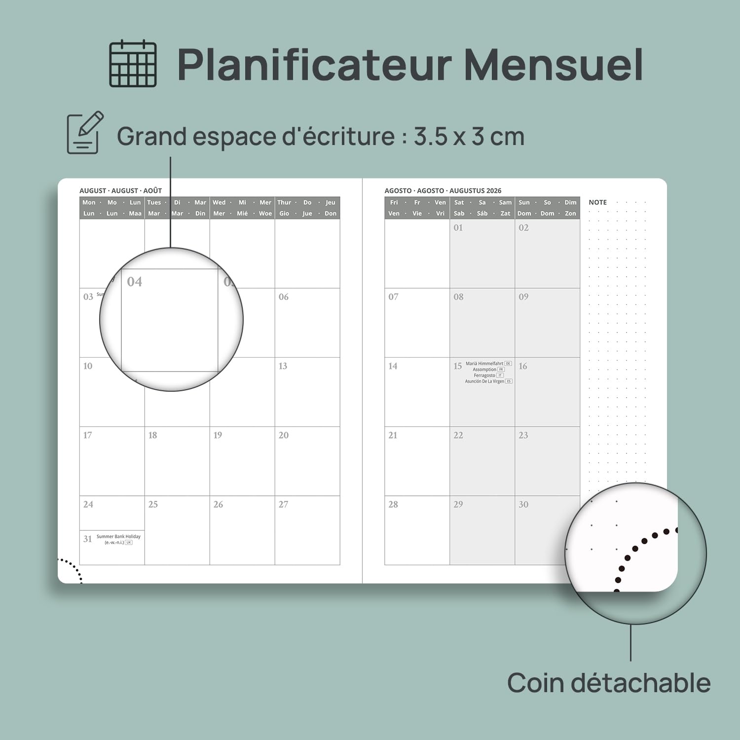 POPRUN Agenda 2026 2027 Semainier 22,5 x 16,5 cm Couverture Rigide Vert Militaire
