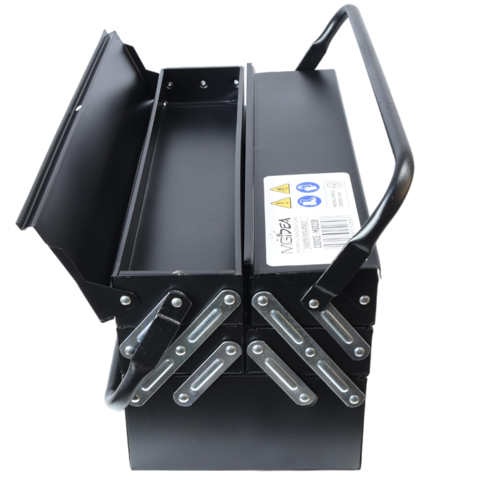 CASSETTA ATTREZZI PORTA UTENSILI METALLO VALIGETTA LAVORO 5 SCOMPARTI ACCIAIO NERO OPACO PROFESSIONALE 470 X 300 X 200 MM X