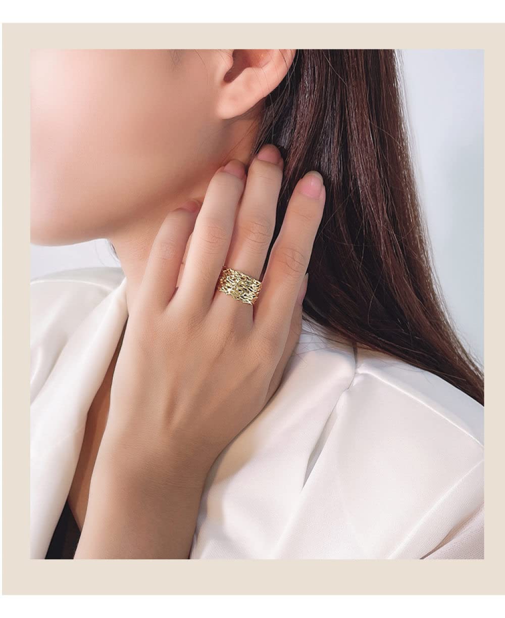 HGJH Anello Regolabile,Anelli Regolabili per Donna Catena Grosso Argento Sterling 925 Irregolarità Esagerare Anelli Eternity FEDI Nuziali Placcate Oro Promettono Anelli per Ragazze Signore