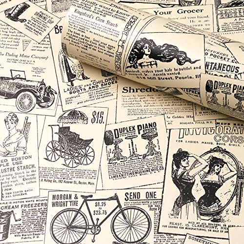 Self-Adhesive Vintage Newspapaer Wall Paper Drawer Shelf Liner for Kitchen Bathroom Cabinets Dresser Wall Crafts 17.7x197 Inches