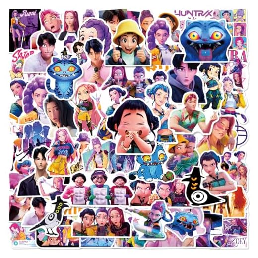 60pcs Cool Demon Movie Hunters Stickers for Kids Teens Girls Adult, Waterproof Vinyl Movie Decal for Water Bottle Skateboard Guitar Travel Case Bike Laptop,Car Bumper,Luggage,Phone (LMNT60)