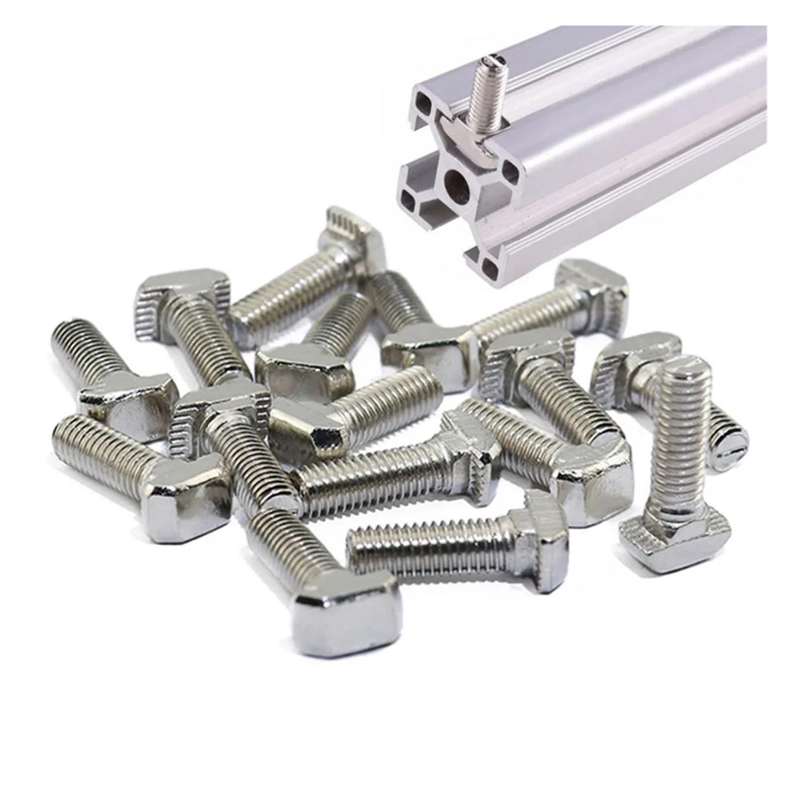 BIGDROP 50 Teile/los M5 M6 M8 T Bolzen Schrauben Befestigungs Werkzeug for T-Schlitz 20 30 40 Serie Linear Schiene Aluminium Profile (Color : Silver, Size : 40-M8x25mm)