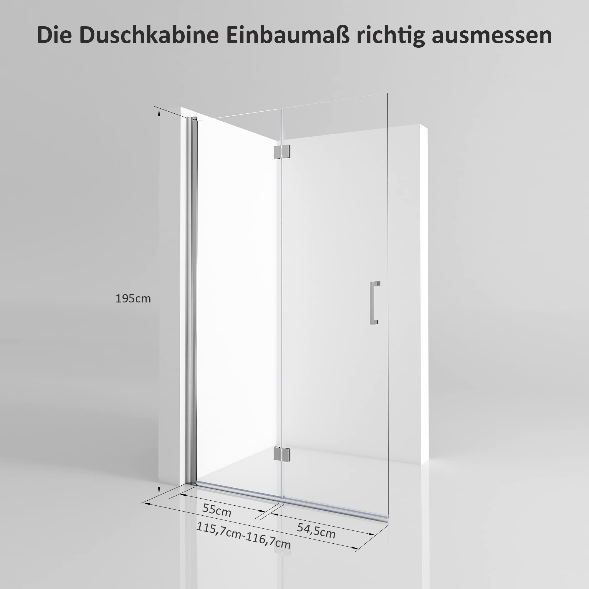 Walk in Dusche Duschwand 120x195 cm Falttür Dusche Duschtrennwand 6mm ESG-Sicherheitsglas Nano Beschichtung