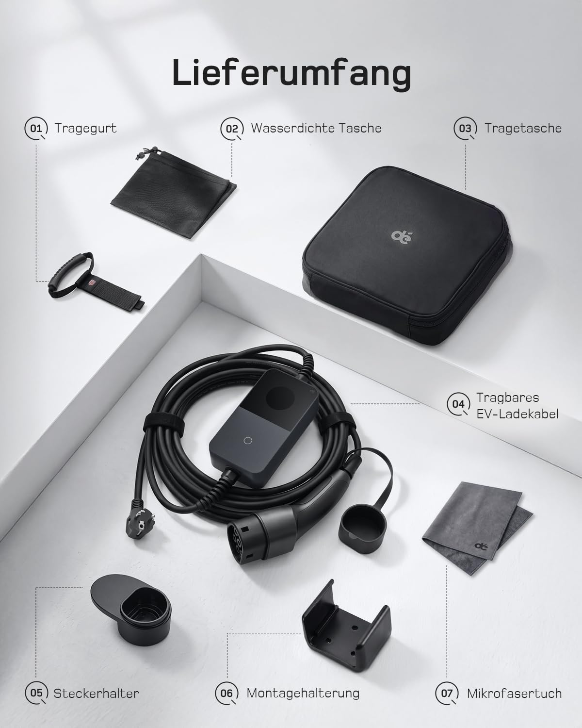 dé 3,7kW Typ 2 Ladekabel Schuko mit APP, EV Charger mit 10m Kabel, 6-16A | 11,5 m Kabel & Intelligente APP Steuerung, 6-16A Einstellbarer Ladestrom, IP65-Schutz, für Typ 2 EVs & PHEVs