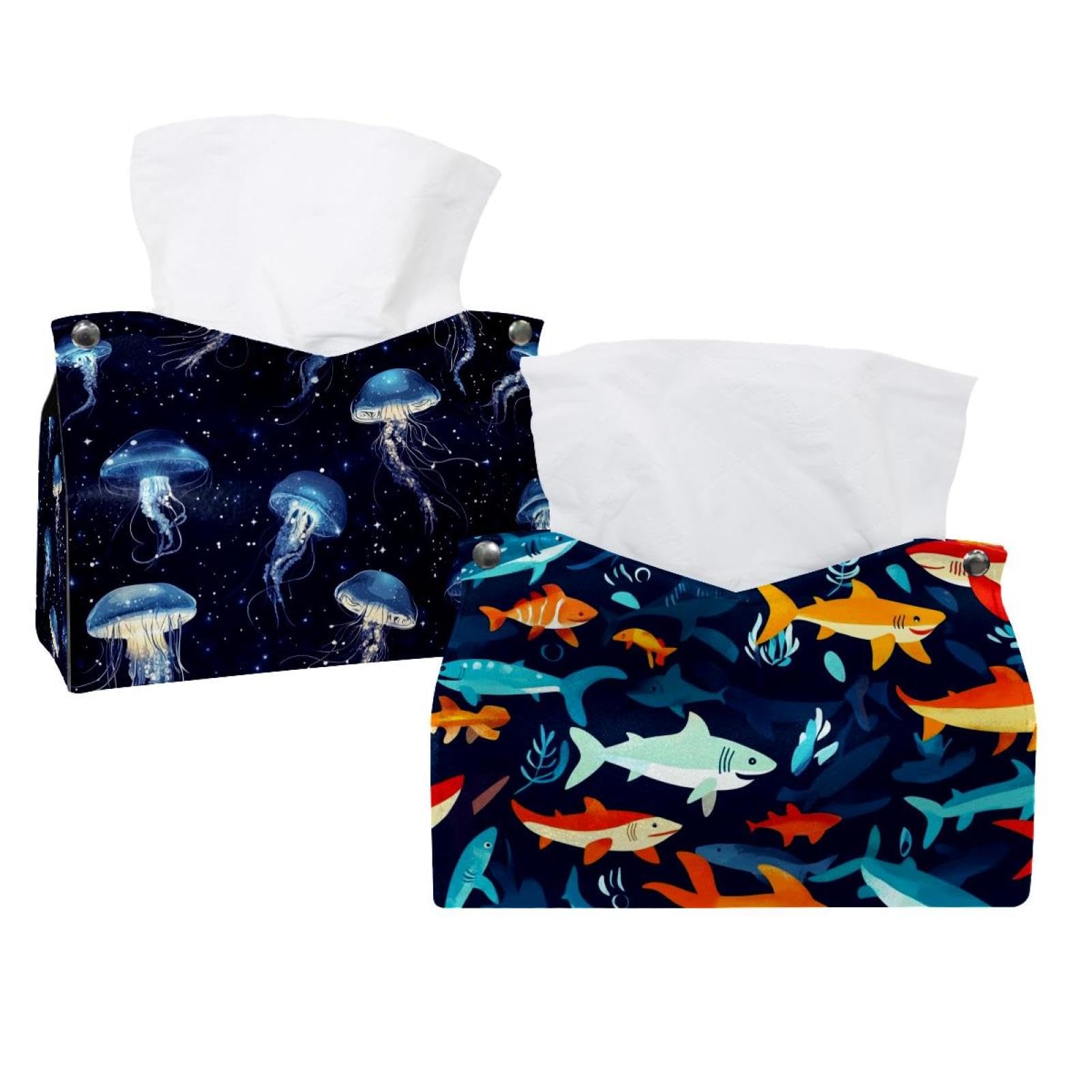 Porte-mouchoirs requins et poissons design marin lot double compact