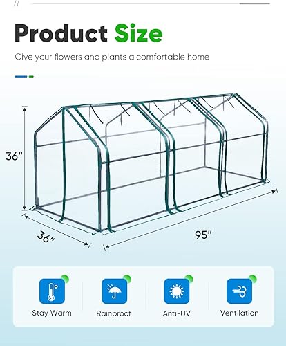 Vista 21 de Quictent Invernadero portátil de 95 pulgadas de ancho x 36 pulgadas de profundidad x 36 pulgadas de alto, 2 ventanas de malla y gran puerta de Verde