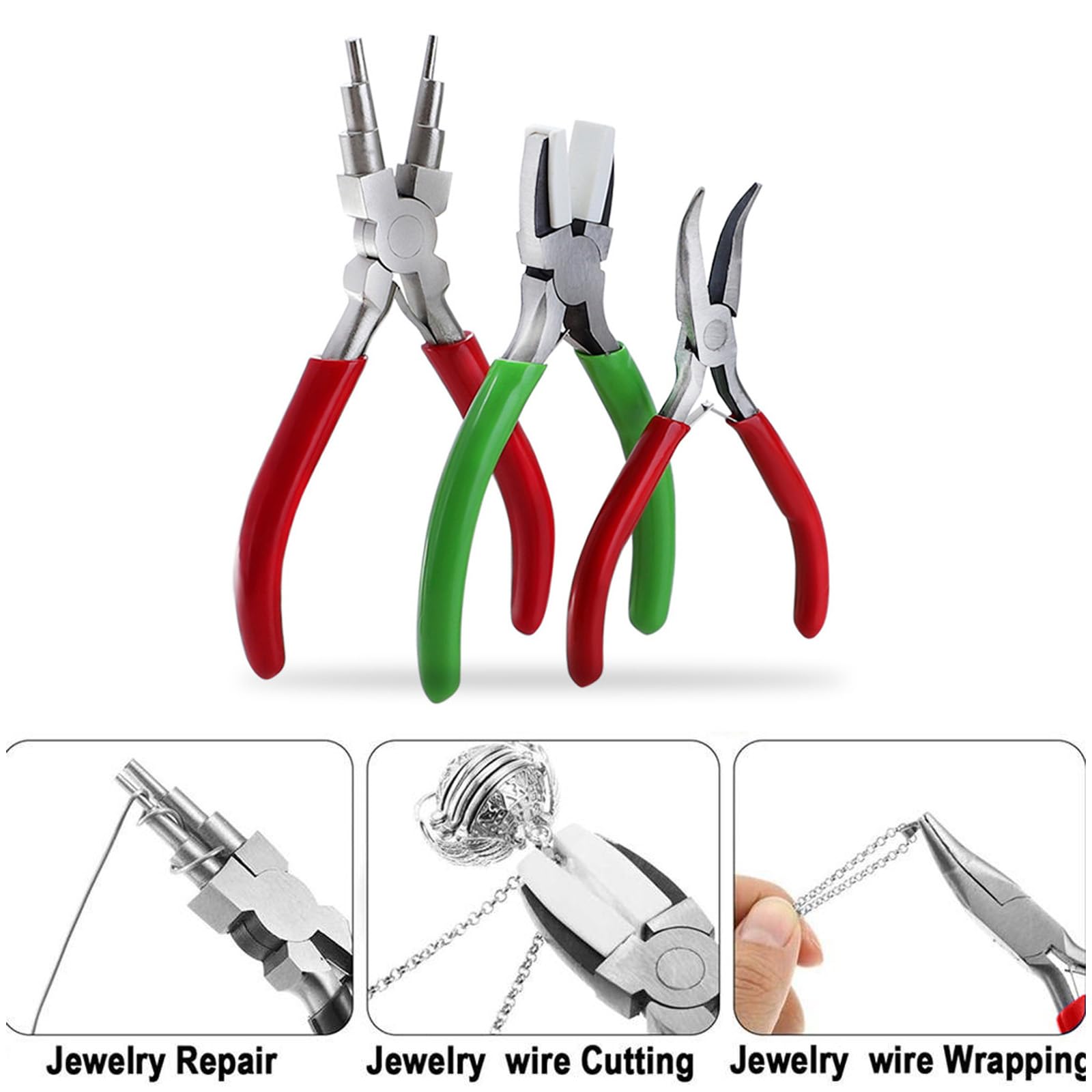 Set Di 3 Pinze per Gioielli e Bigiotteria - Con Pinze per Anelli, Becco Piegato e Becchi Piatti per Modellare e Creare Gioielli Fai Da Te