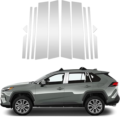 ACLONG Juego de 10 postes de pilar de acero inoxidable negro brillante para puerta y ventana, compatible con Toyota RAV4 2013 2014 2015 2016 2017