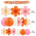 15 Pcs Fall Party Decor Set, Pink and Orange Hanging Paper Lanterns, Paper Flowers Fans for Baby Shower Thanksgiving Birthday Wedding Bachelorette Graduation Classroom Wall Decorations - Image 2