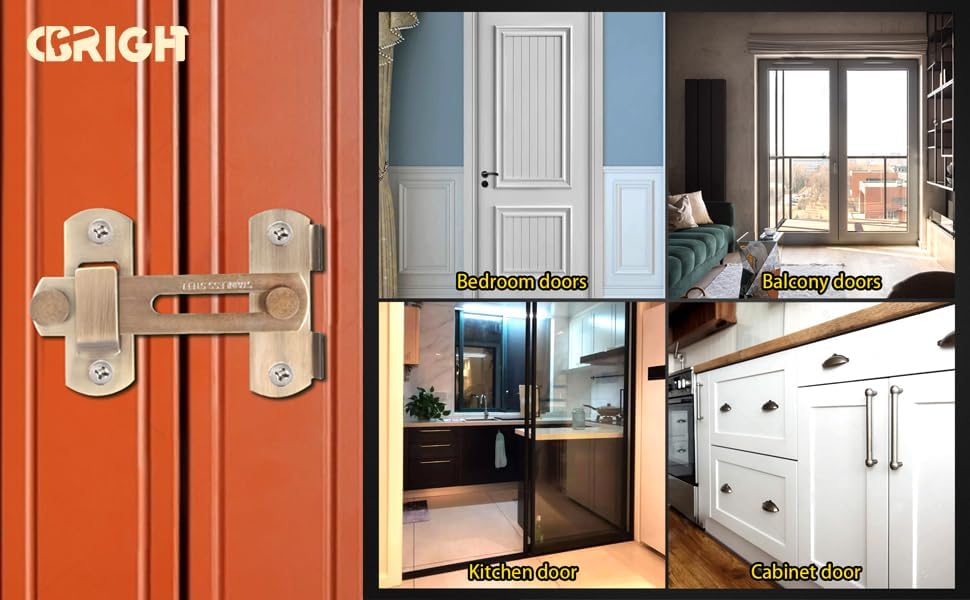 Miniatura 8 de Paquete de 4 cierres de puerta corrediza de granero de 180 grados, cerradura de puerta de granero plegable de acero inoxidable antiguo para puerta