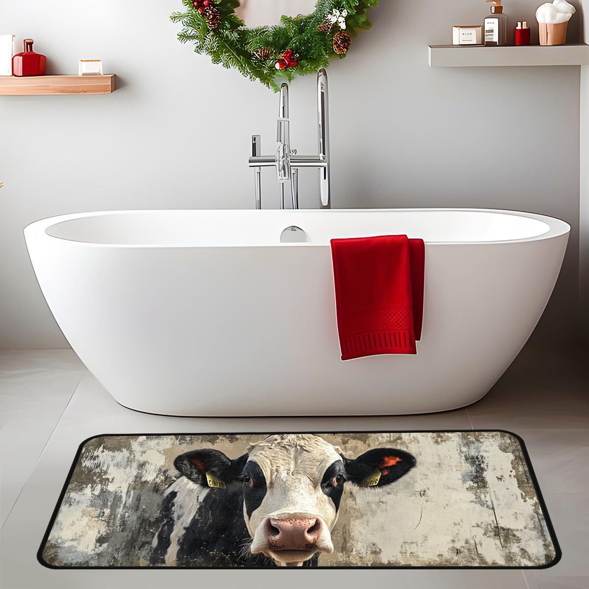 Cow Kitchen Room Mat, Kitchen Area Rug 20''x59'' Laundry Room Rug Runner, Floor Matfor Bathroom, and Mudroom